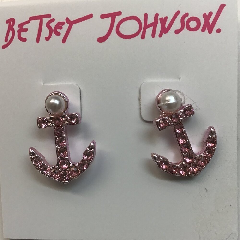 Betsey Johnson New Pearl Pink Anchor Earrings
